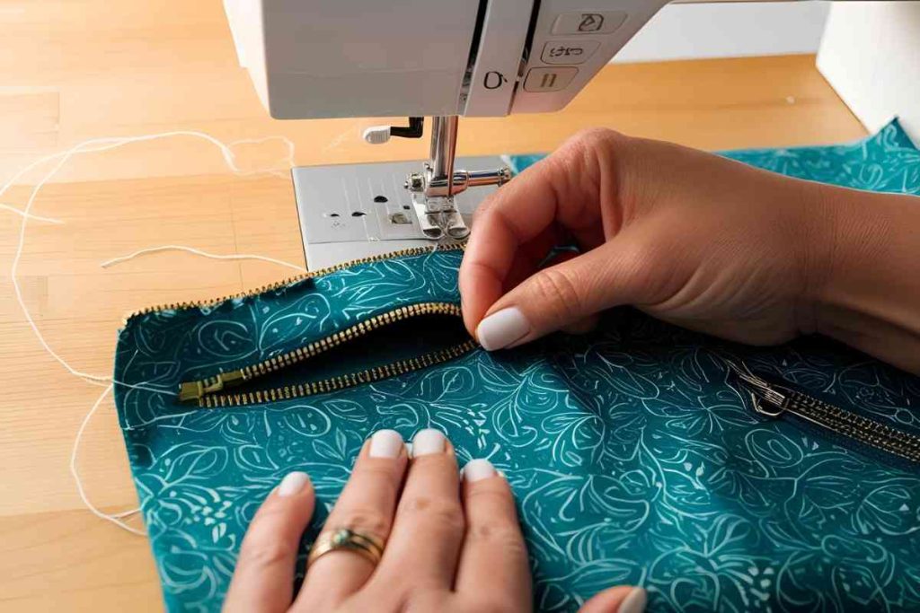 sewing a zipper back onto fabric