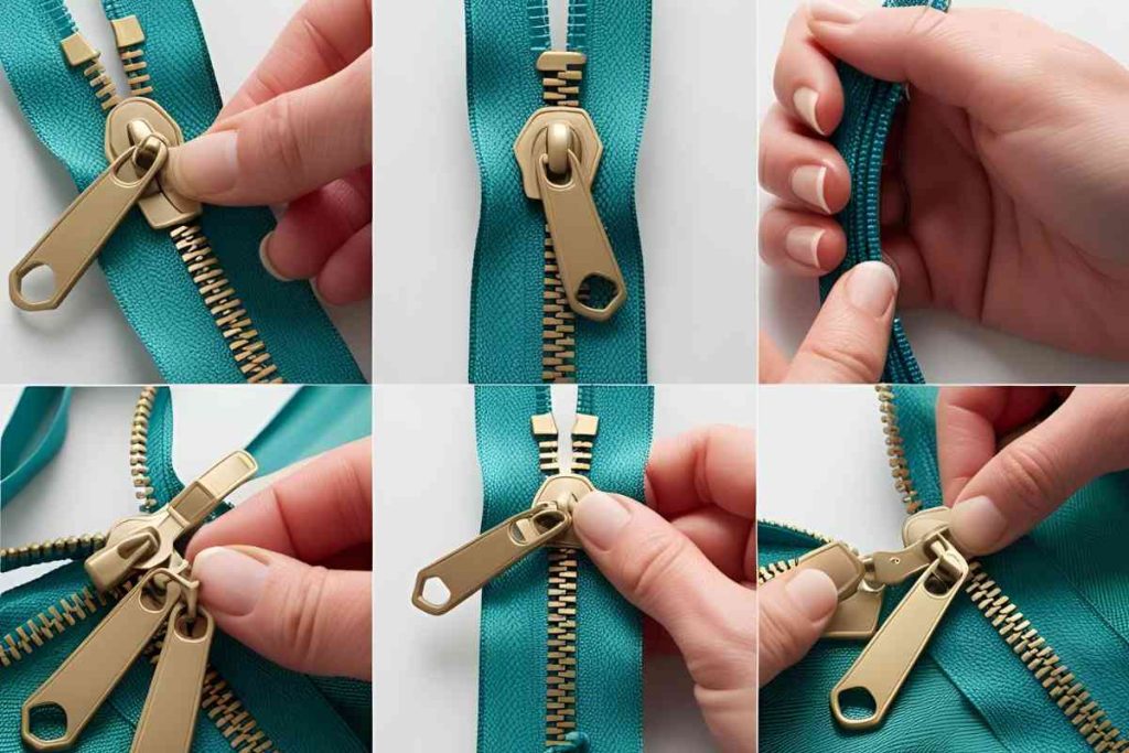 A step-by-step slider replacement on a zipper