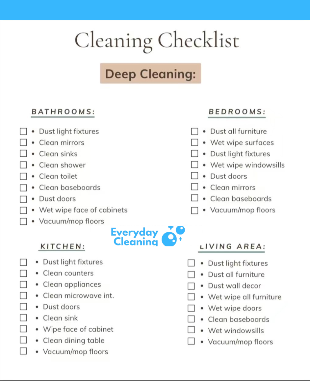 Free Printable Cleaning Checklist and How-To Guide for Homeowners