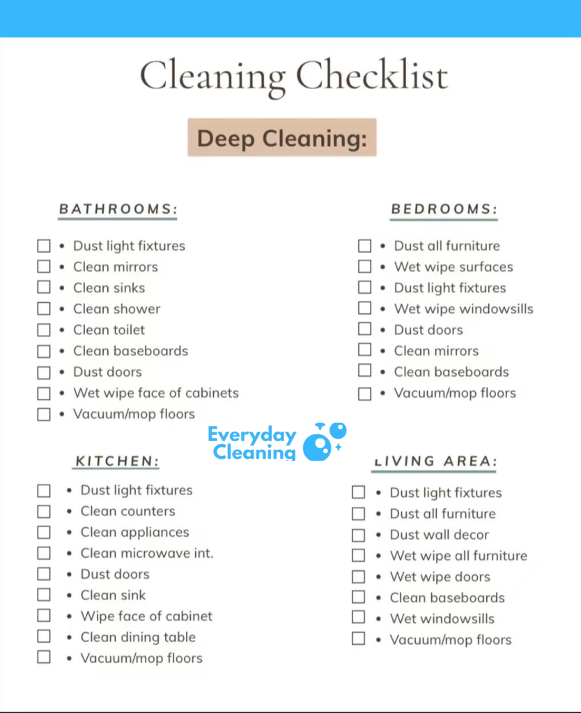 Deep cleaning checklist for every room