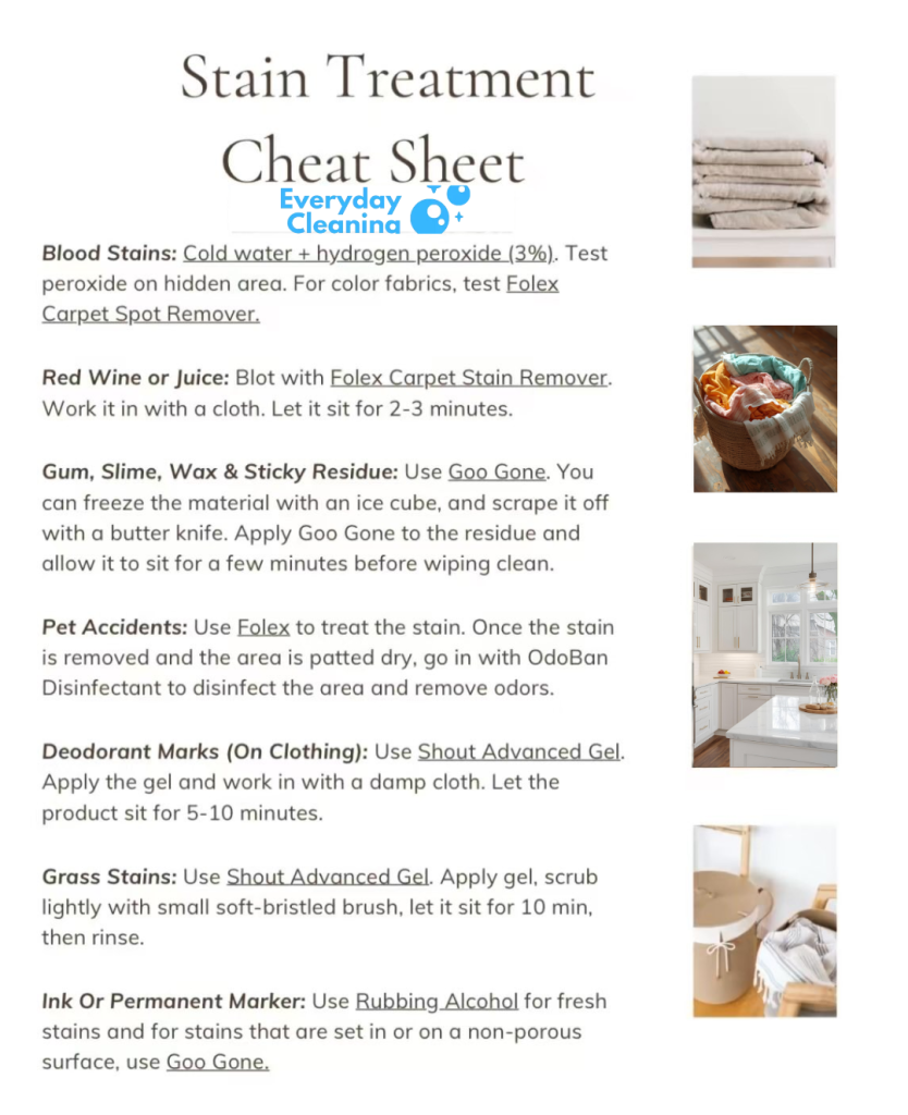 Stain treatment cheat sheet